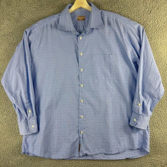 Gitman Bros Dress Shirt Mens 18 34 Blue Plaid Business Casual Preppy Wedding - Picture 1 of 12